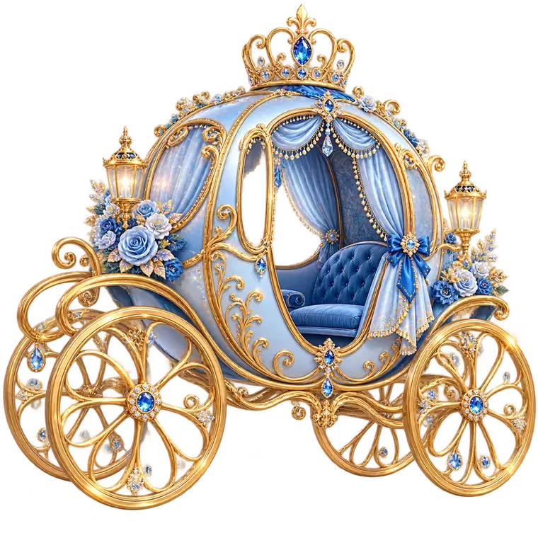 Carruagem de princesa azul e dourada